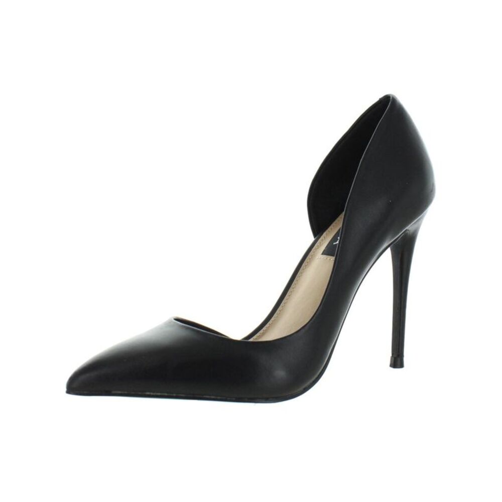 AQUA Womens Black Half D'orsay Dion Toe Stiletto Slip On Leather Pumps 7.5 M - Picture 3 of 3